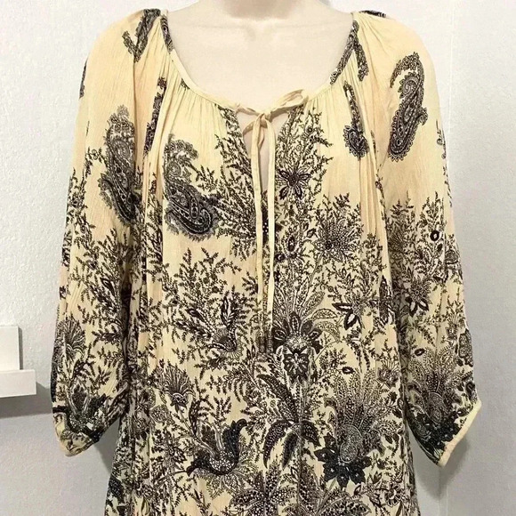 Love Stitch Floral Paisley Toile Peasant Dress Mini Tunic Casual Relaxed - Picture 7 of 12